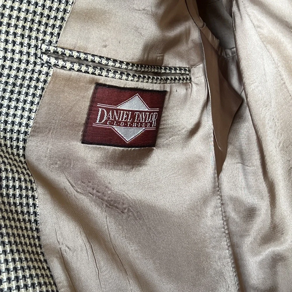 Coppley SILK WOOL Sport Coat 41 TALL Beige Black Houndstooth Blazer Jacket EUC